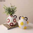 Axyaa Double Ear Ceramic Vase for Flower Arrangement & Ornamental Crafts