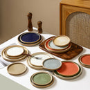 Axyaa Coarse Pottery Vertical Edge Ceramic Pasta Plate, Solid Color Round Dish