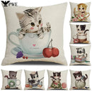 Axyaa Cute Cat Linen Pillowcase for Double Bed 45x45cm