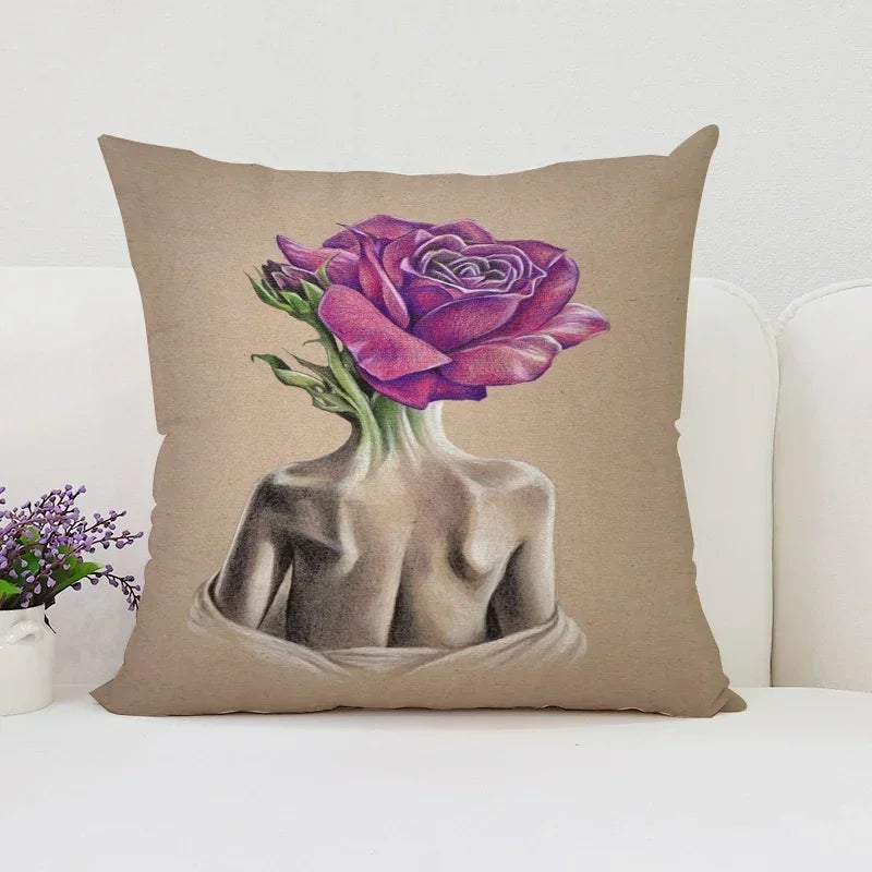 Axyaa Rose Print Pillow Cover - Romantic Home Decor & Gift