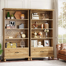 Axyaa 6-Shelf Bookcase with Drawer: 71 Inch Tall, Solid Wood Legs, 6-Tier Open Display