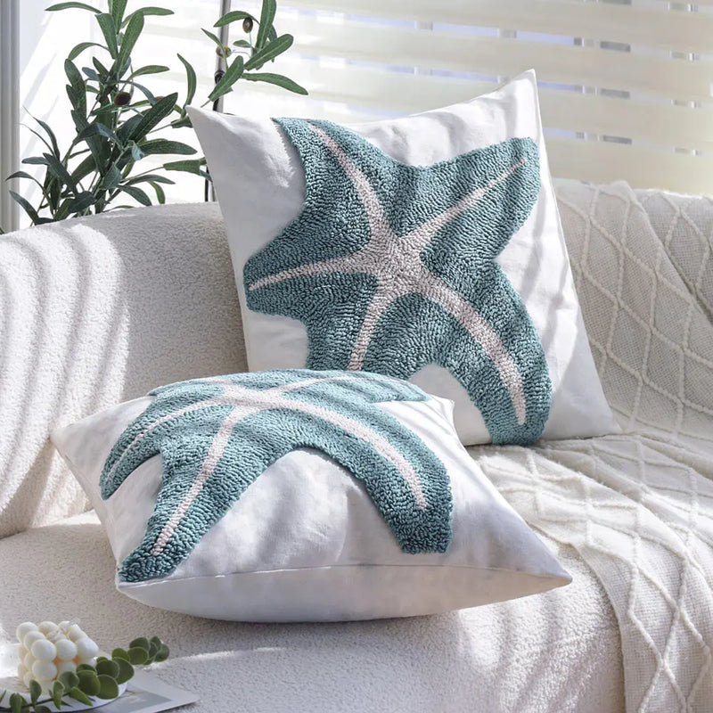 Axyaa Boho Style Starfish Tufted Cushion Cover 45x45 - Sofa Decor Pillow Cover