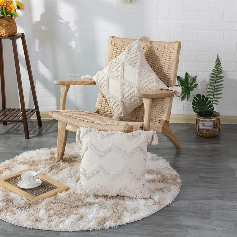 Axyaa Cotton Tufted Cushion Cover: Retro Living Room Decor Pillowcase