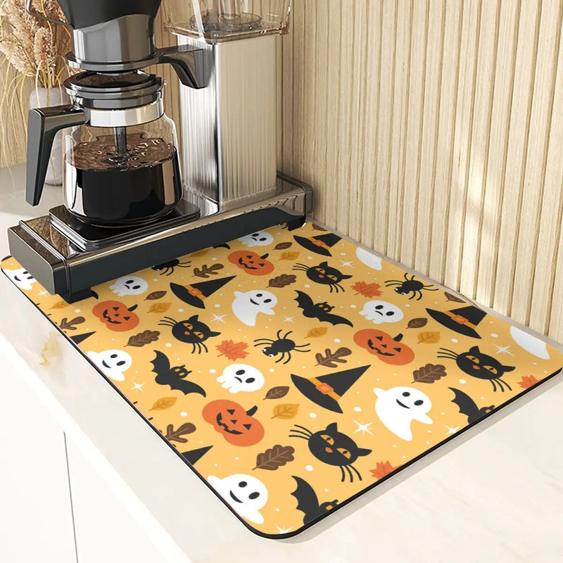 Axyaa Silicone Pumpkin Drying Mat: Halloween Kitchen Decor Absorbent Placemat & Cup Holder