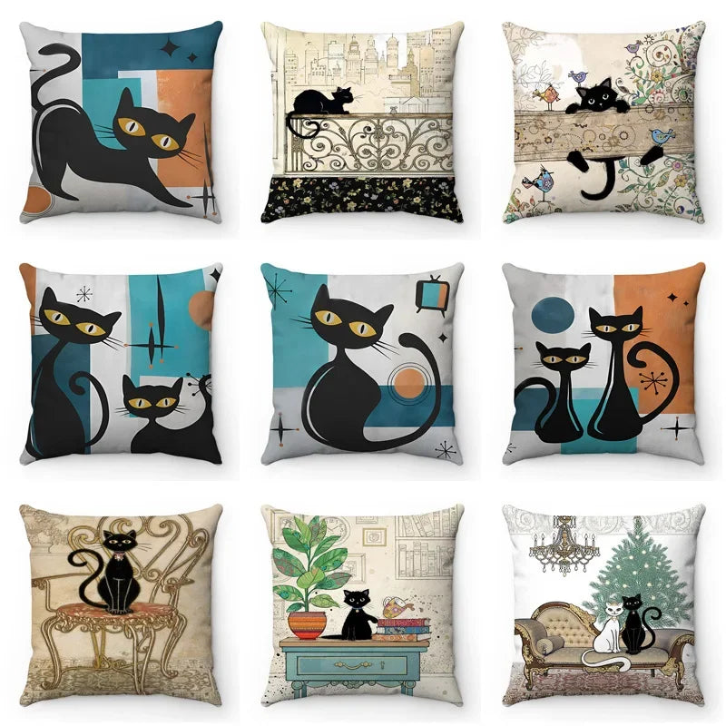 Axyaa Cartoon Cat Pattern Sofa Cushion Covers - Lovely Animal Pillowcase