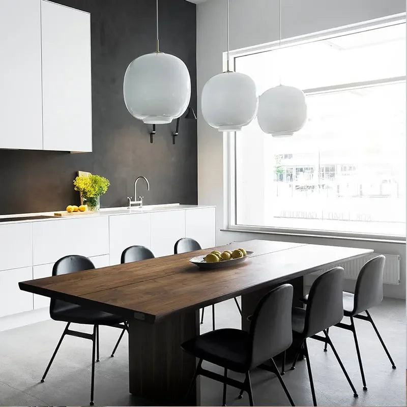 Axyaa White Glass Pendant Lights, Modern Kitchen Hanging Lamps, Minimalist Chandeliers