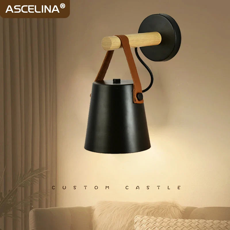 Axyaa Wood & Leather Belt Wall Sconce for Bedroom, Study, Living Room - Modern Indoor Decor Light