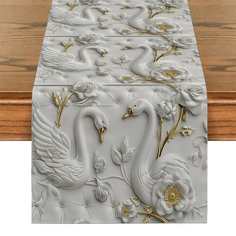 Swan 3D Table Runner for Kitchen Dining Decor by Axyaa