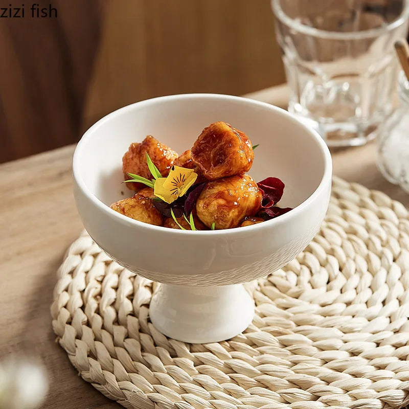 Axya Round Ceramic High Feet Dinner Bowl Set