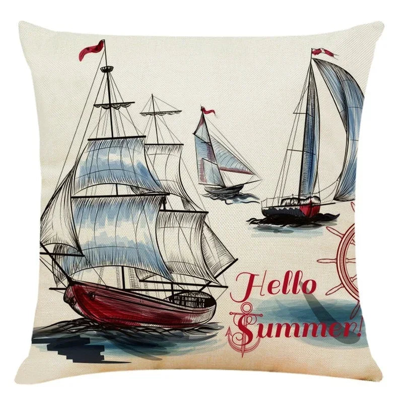 Axyaa Sailing Boat Linen Pillowcase - 45*45cm