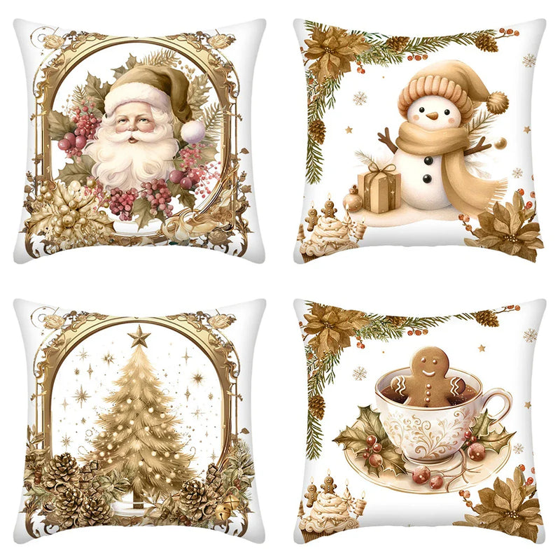 Axyaa Christmas Home Decor Pillow Cover Suite -Santa Claus Snowman Gingerbread