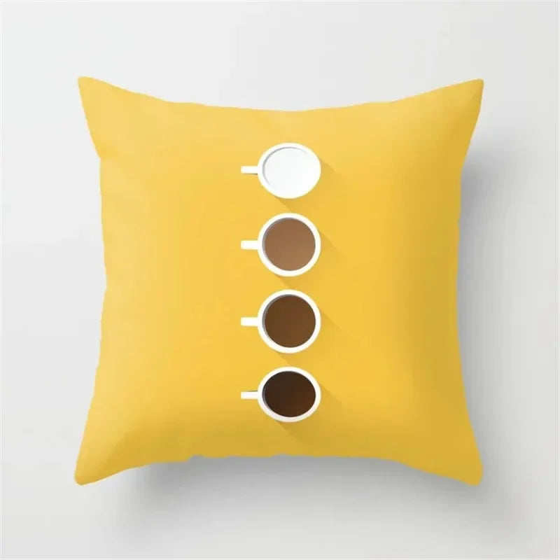Yellow Geometric Polyester Cushion Cover by Axyaa - Modern Black Letter Pillow Cover