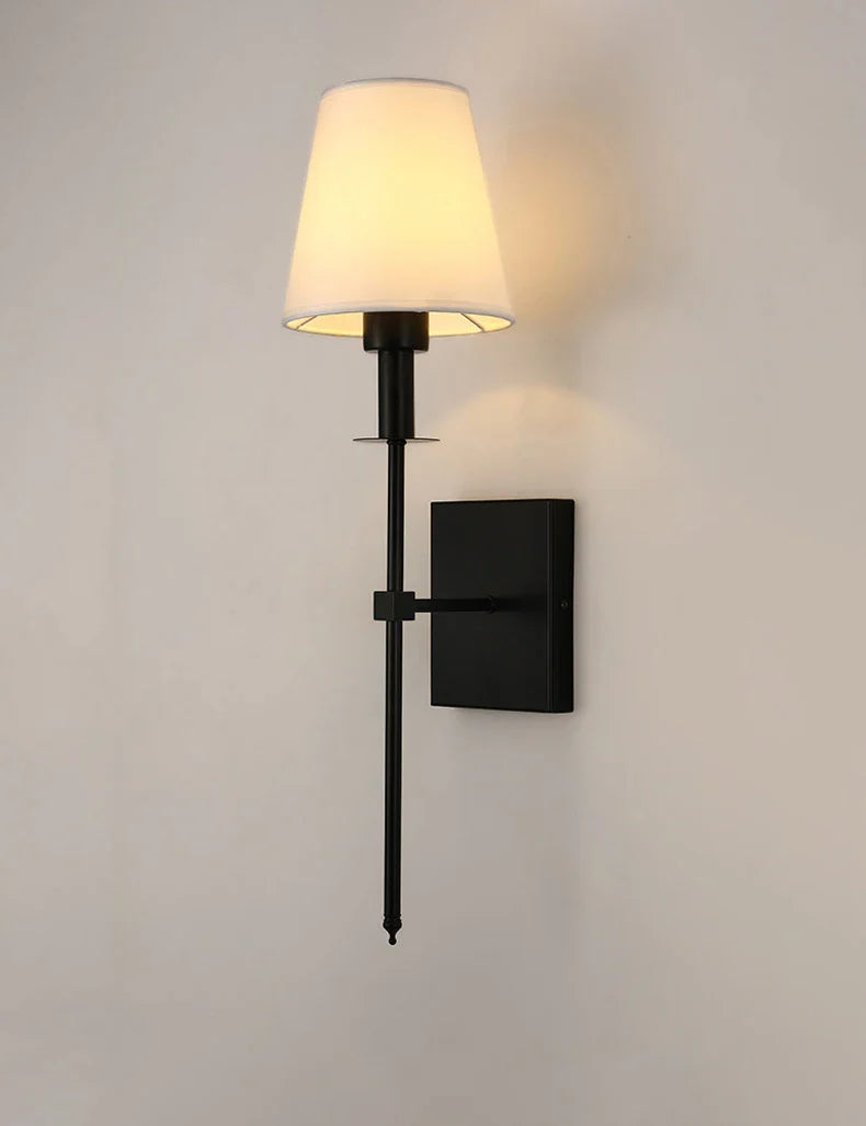 Axyaa Black Brass Fabric Shade LED Wall Sconce - Bedroom Reading Light