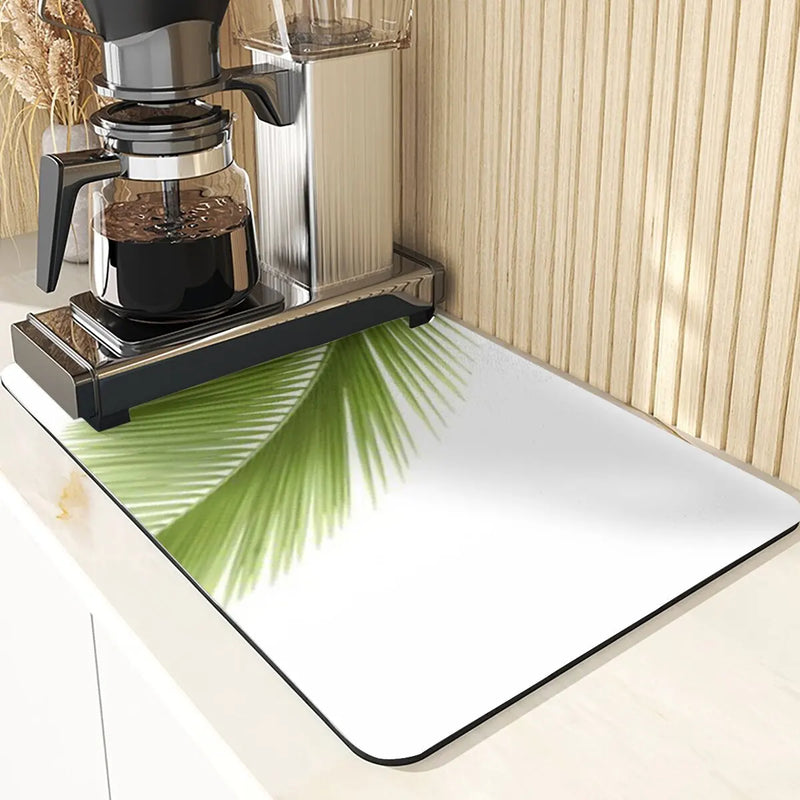 Axyaa Leaves Print Silicone Placemats - Absorbent Kitchen Dish Mat