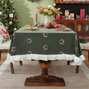 Axyaa Christmas Embroidered Cotton Tablecloth Rectangle Retro Farmhouse Dining Room Decor