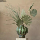 Axyaa Green Glazed Ceramic Vase Handmade Flower Arrangement Art Vases Ornament
