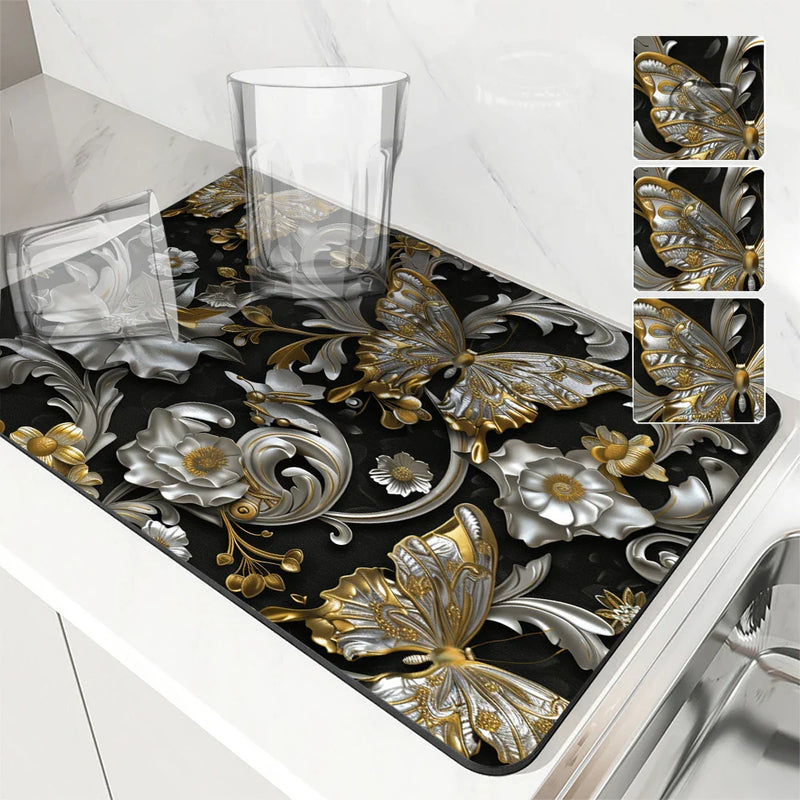 Axyaa Absorbent Kitchen Drying Mat for Tableware Drying and Decor
