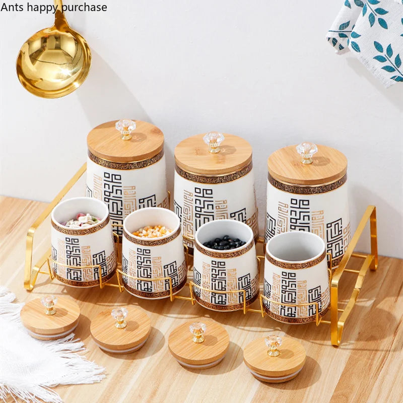 Axya Bamboo Lid Ceramic Airtight Kitchen Storage Jar