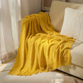 Axyaa Solid Knit Sofa Cover Blanket with Fringe for Air Conditioning and Summer Nap