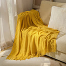 Axyaa Solid Knit Sofa Cover Blanket with Fringe for Air Conditioning and Summer Nap