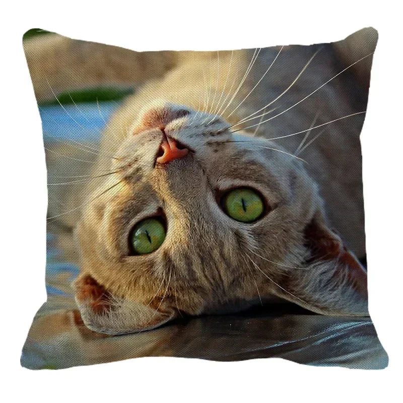 Axyaa Cat Print Linen Throw Pillowcase 45X45CM