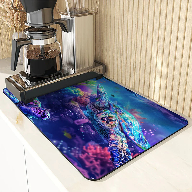 Axyaa Sea Fish Colorful Absorbent Kitchen Draining Mat