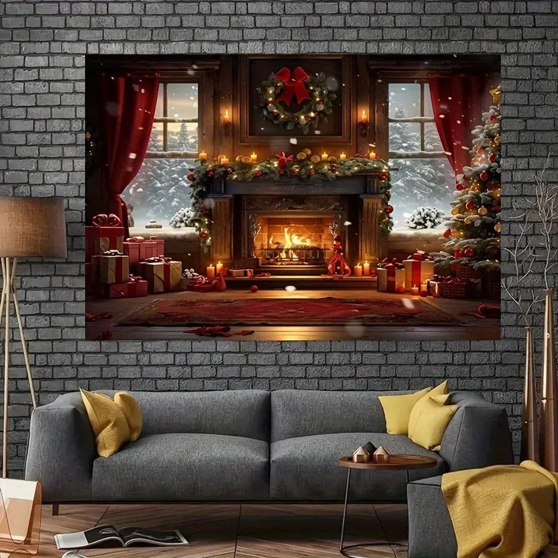 Axyaa Christmas Party Decoration Background Cloth Stove Garland Wall Tapestry