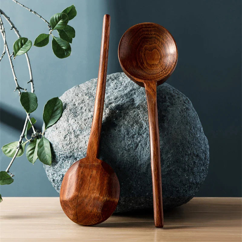 Axyaa Bamboo Ramen Spoon Serving Ladle - Japanese Style Cooking Utensil