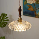 Axyaa Copper Glass LED Pendant Lights with Wood Handle, Modern Hanging Lamp for Home Décor.