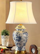 Axyaa Blue White Porcelain Table Lamp for Bedroom Living Room Large Lamp