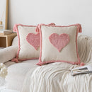 Axyaa Pink Cotton Tufted Pillow Cover with Tassels - Chic Boho Style