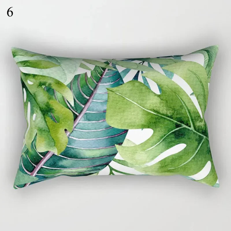 Tropical Green Plant Decor Throw Pillow Cover by Axyaa for Modern Bohemian Style