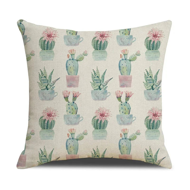 Axyaa Cactus Series Green Plant Printed 45*45cm Cushion Cover - Simple Style Square Pillowcase