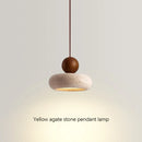 Axyaa Cave Stone LED Pendant Light Fixture Yellow Travertine Modern Hanging Lamp