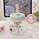 Axyaa Cute Cat Water Bottle with Straw Cap and Handle - 950ml Gym Travel Tumbler