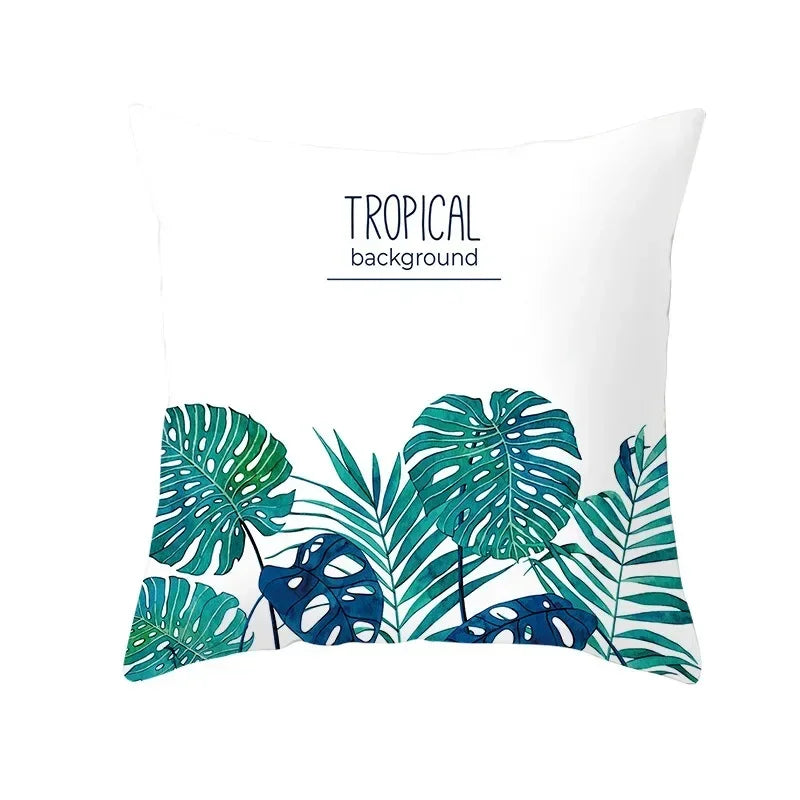 Flamingo Flower Rainforest Cushion Cover with Tropical Plant Animal Pattern by Axyaa