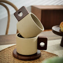 Axyaa Ceramic Wooden Handle Coffee Cup Set 300ml Antique Tea Mug Tray Office Decor