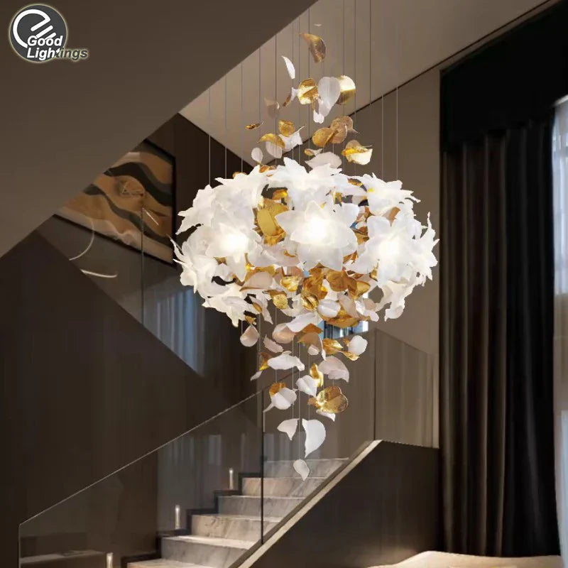 Modern Luxury Axyaa Glass Flower Chandelier for Staircase, Lobby & Living Room