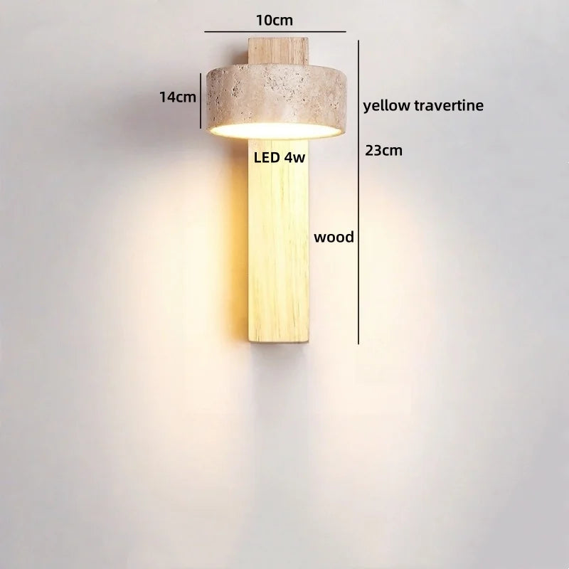 Axyaa LED Wall Light Mirror Stone Wood Wall Art Decor Bedroom Lamp