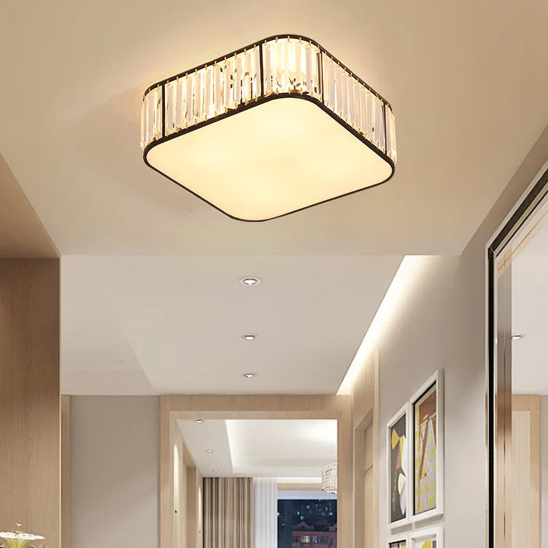 Axyaa Modern Luxury Crystal Ceiling Lamp, LED Nordic Chandelier for Bedroom and Living Room, Round Black Gold