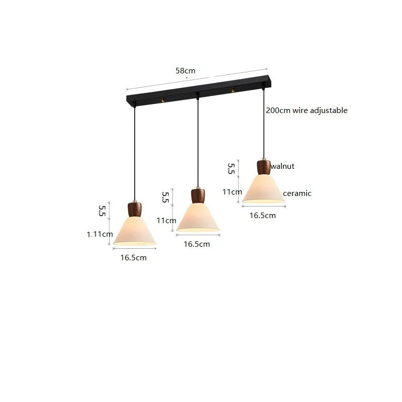 Axyaa Walnut Ceramic Nordic LED Pendant Lights - Japanese Style Modern Hanging Lamp