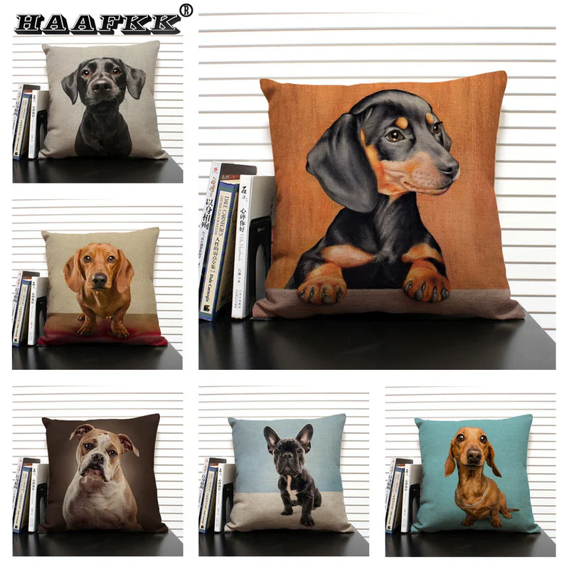 Axyaa Bulldog Dachshund Cushion Cover 45x45cm Square Linen Pillowcase