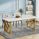 Axyaa 63-inch Marble Dining Table for 6, Modern Rectangular Kitchen Table with Gold Frame