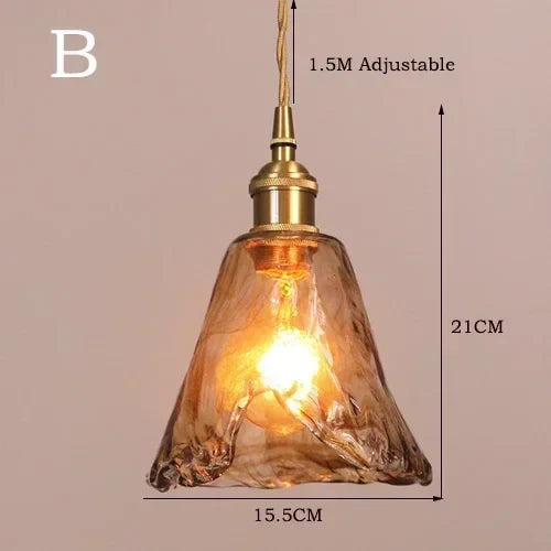 Amber Glass Pendant Lamp LED E27 Hanging Light by Axyaa