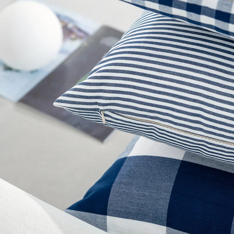 Axyaa Checkered Stripe Pillowcase Blue Series 45x45cm Home Office Decor
