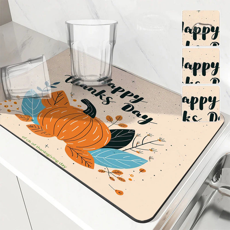 Axyaa Thanksgiving Drying Mat - Non-slip Kitchen Drain Pad and Heat Resistant Counter Mat