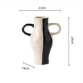 Axyaa Geometric Check Pattern Ceramic Vase with Handle for Home Decoration