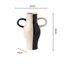 Axyaa Geometric Check Pattern Ceramic Vase with Handle for Home Decoration
