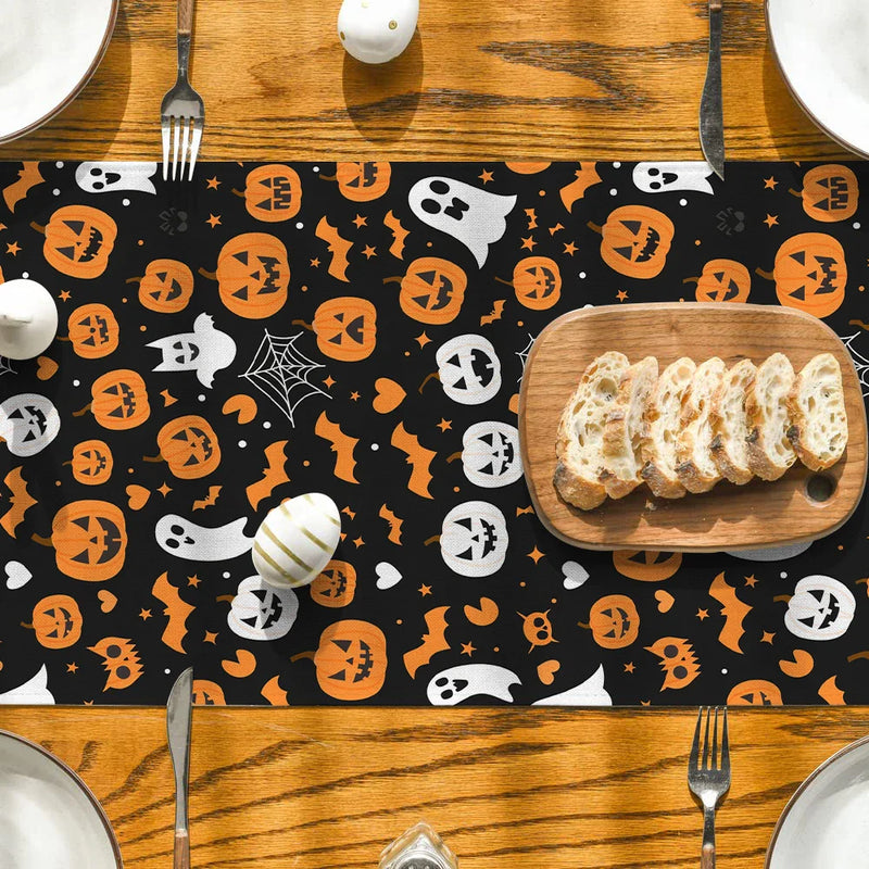 Axyaa Halloween Pumpkin Ghost Table Runner - Festive Farmhouse Decor