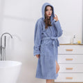 Axyaa Coral Plush Striped Bathrobe - 3D Thickened, Long, Couple Nightgown